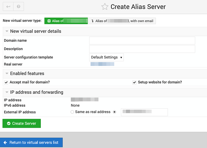 Create Alias Server — Webmin 1.930 on server3 (Ubuntu Linux 16.04.5)