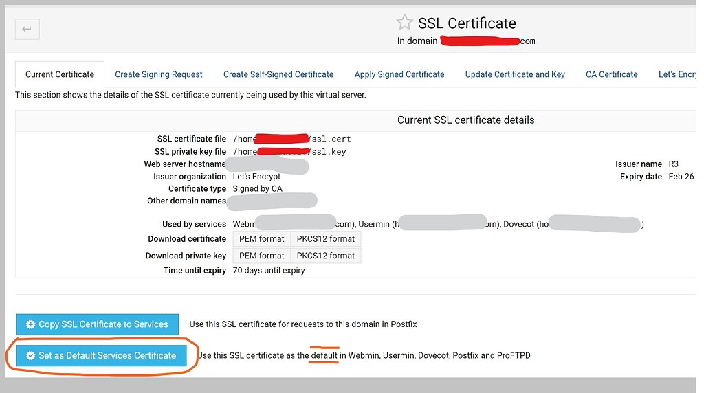 "Set as Default Services Certificate" option available for shared-IP ...