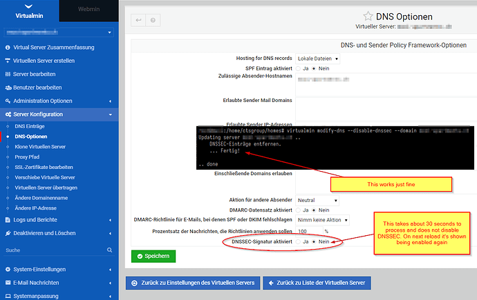 DNSSEC disabling in Virtualmin WebUI not working