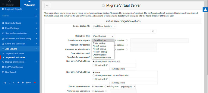migrate virtual server