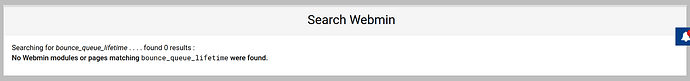 Screenshot of Webmin search for  showing no results