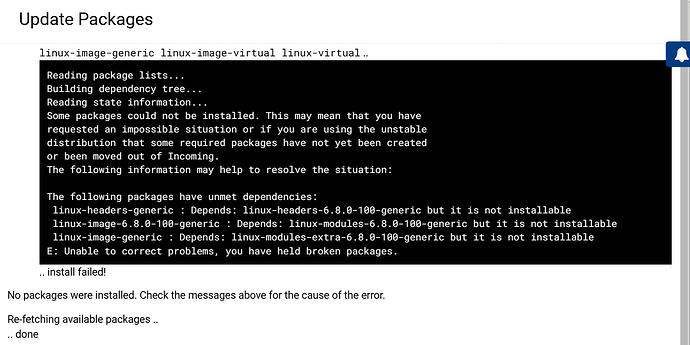 package update fails