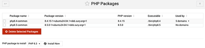 PHP Packages in Webmin
