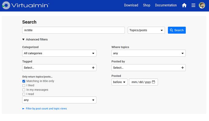 Advanced Filters in the forum search with "Matching title only" selected"