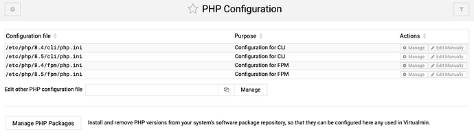 PHP Configuration in Webmin