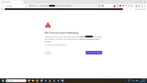 Browser warning that appears when the Nginx Virtualmin config is active