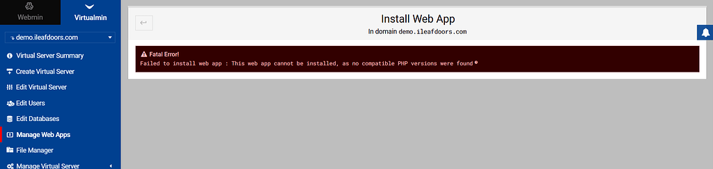 Fatal Error - unable to install WordPress - Virtualmin - Virtualmin ...