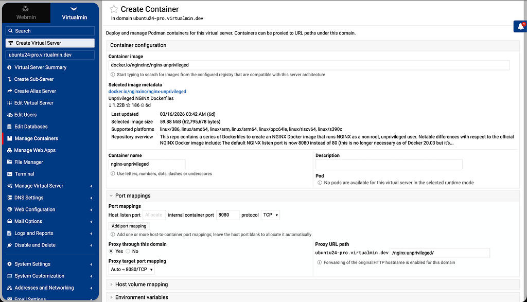 Welcome the new Virtualmin Podman Plugin - Developers - Virtualmin ...
