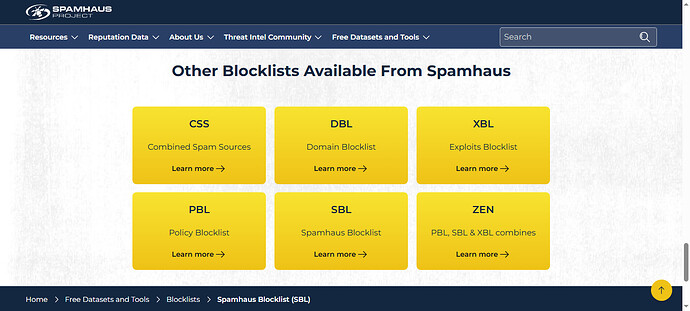 Blocklists Available From Spamhaus