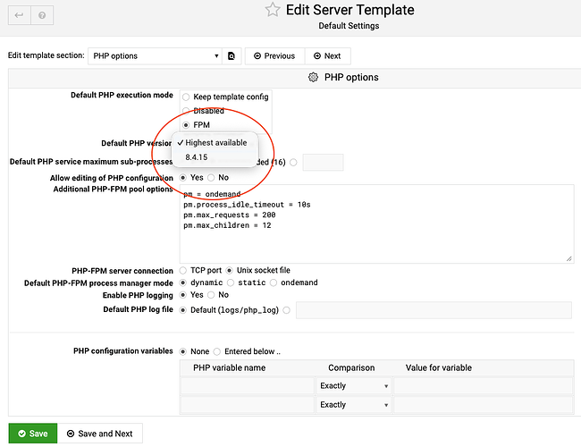 Server Template in Virtualmin