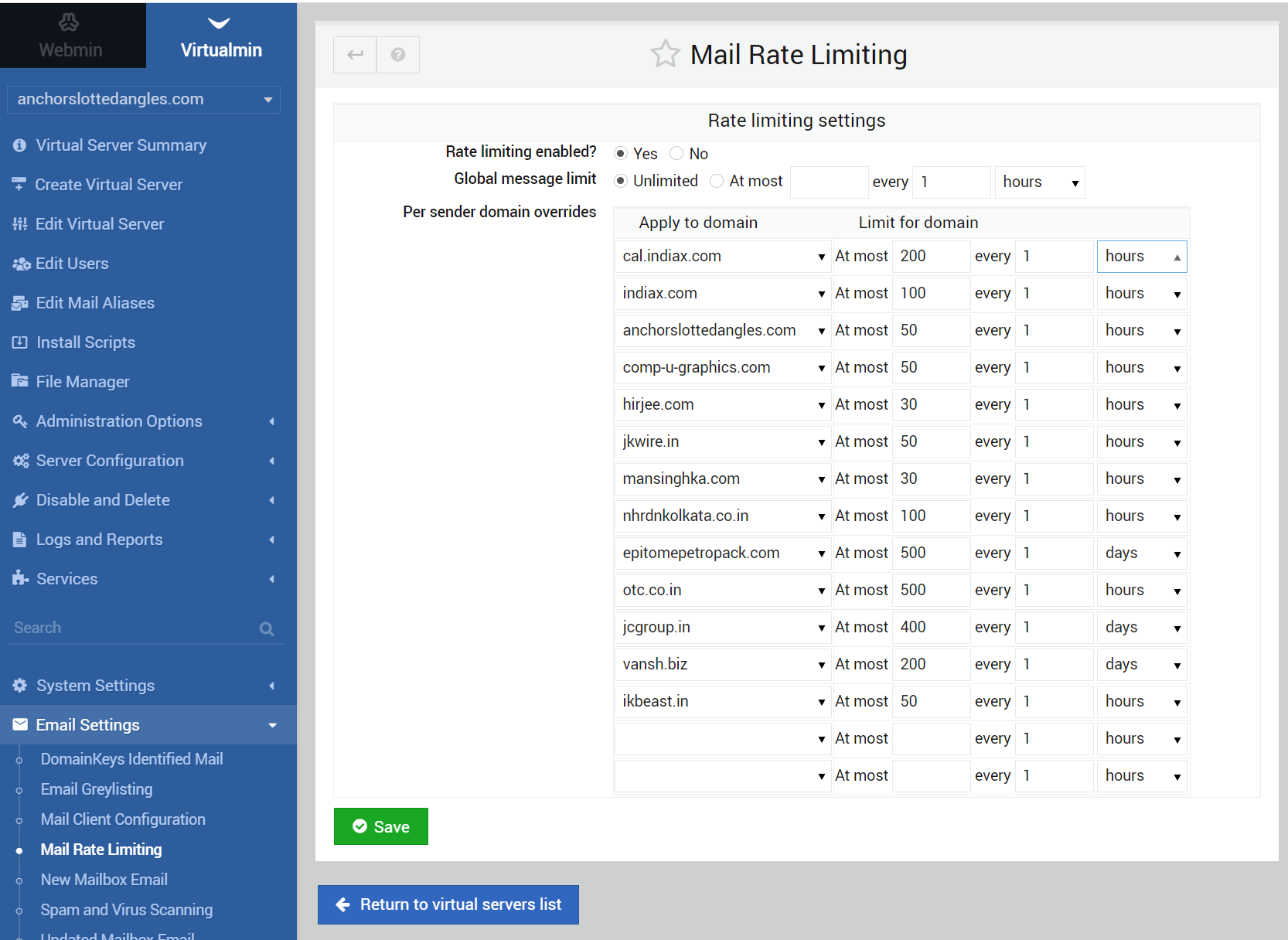 Limit Outoing SMTP Connections Per Domain Virtualmin Virtualmin 