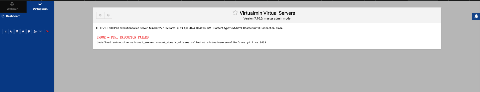 Error — perl execution failed - Virtualmin - Virtualmin Community