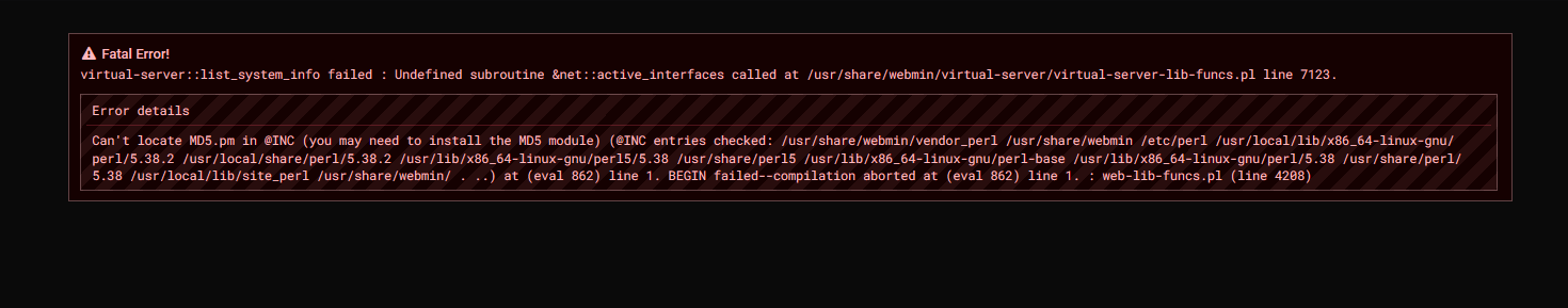 Fatal error: virtual-server::list_system_info failed & PERL execution ...